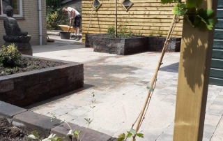 Tuin met overkapping en border