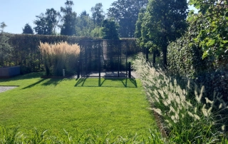 prachtige achtertuin met pyrusbomen